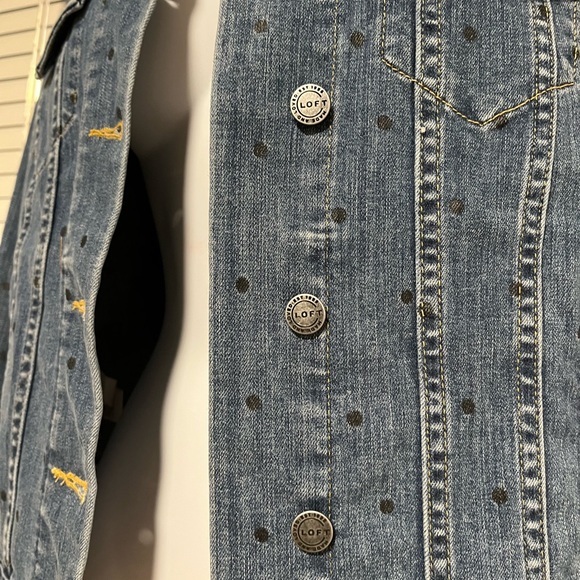 LOFT Polka Dot Jean Jacket Button Front Womens Size Medium - Picture 3 of 4